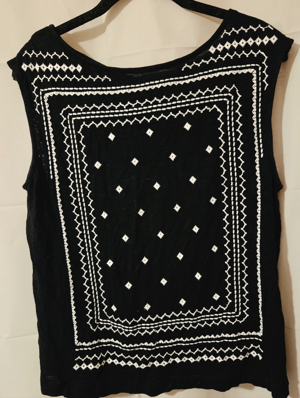 Banana Republic Black Sleeveless Tank with White Embroidered Panel